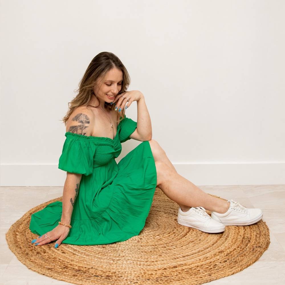Green Off-Shoulder Dress L